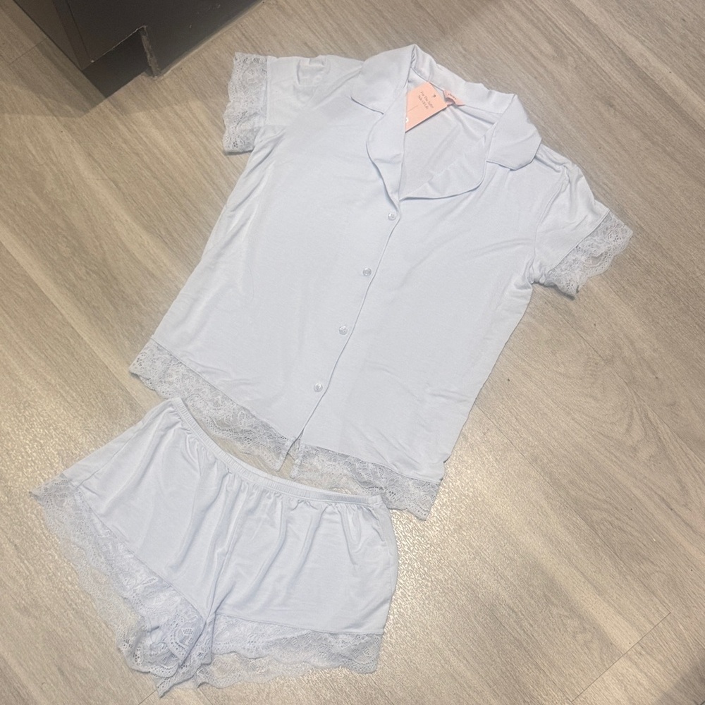 NWT EBERJEY Light Blue Lace Trim Sleepwear Set, XS